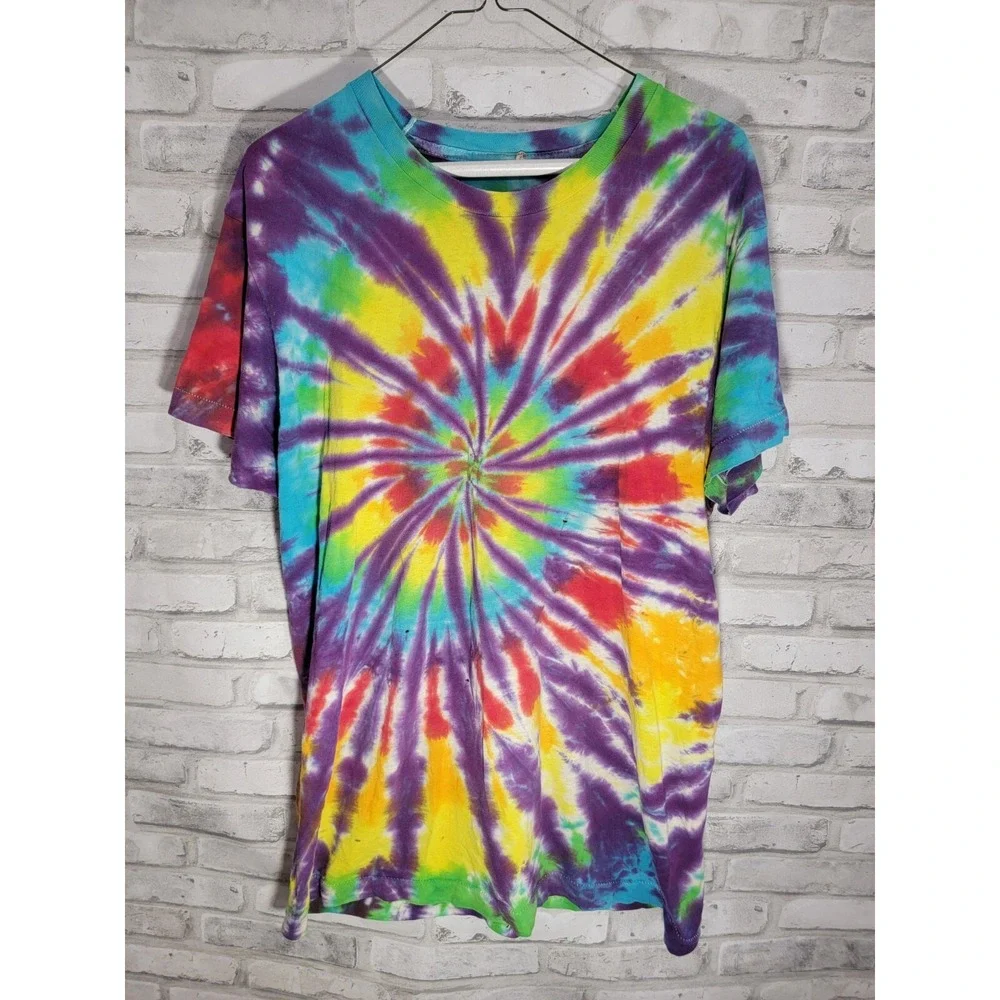 Vintage 90s Blank Tie Dye Single‎ Stitch Shirt Fruit Of The Loom Sz XL Colorful